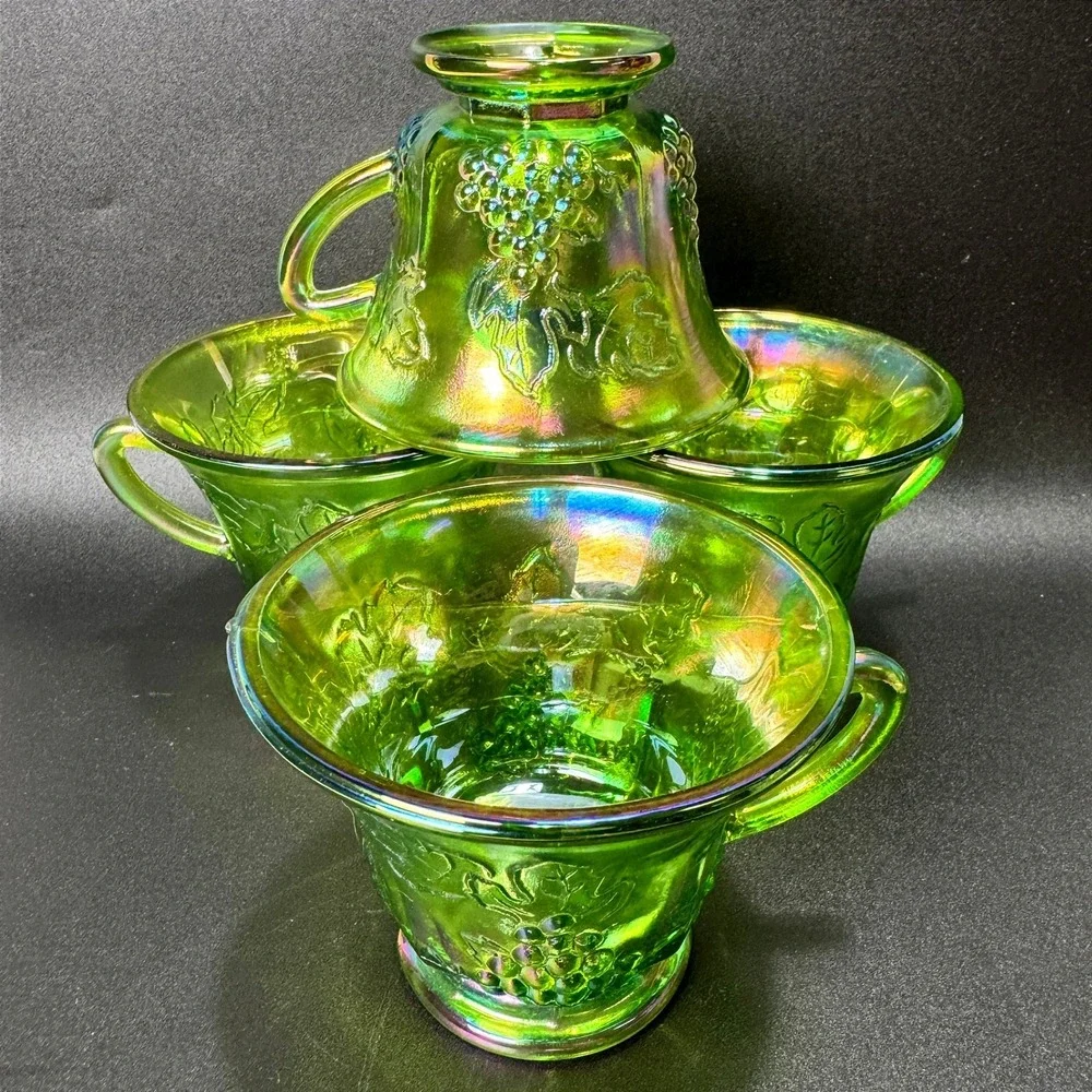 Indiana Glass Harvest Grape Iridescent Green Carnival Punch Cups Whimsigoth